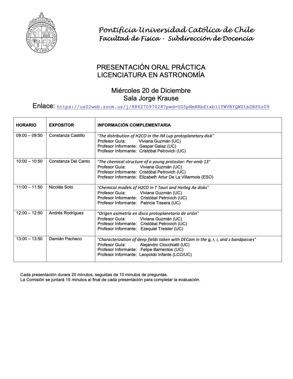 Presentaciones prácticas de Licenciatura en Astronomía (20.12.23) 