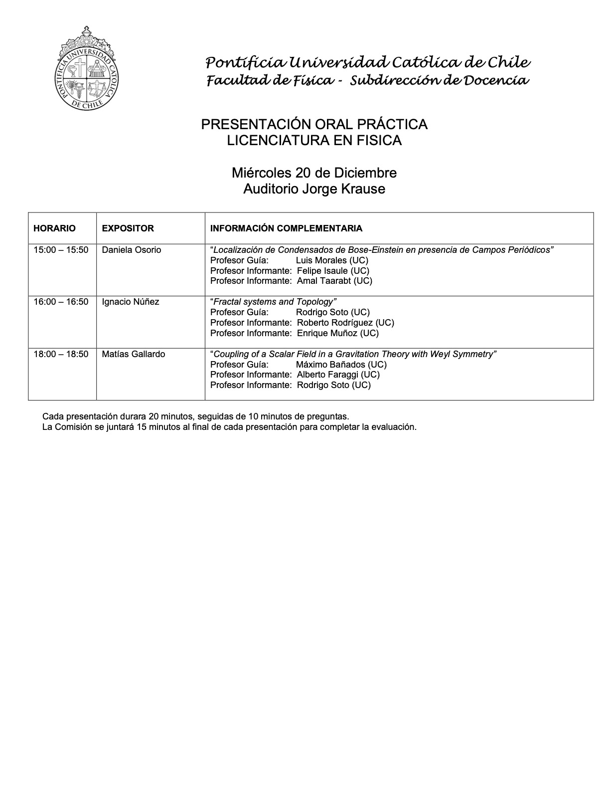 Presentaciones prácticas de Licenciatura en Física (20.12.23) 